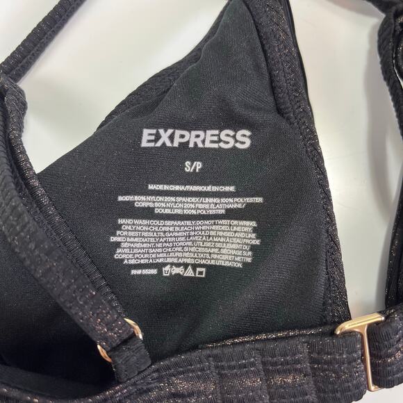 EXPRESS Small Ribbed Bikini Bronze Metallic Shiny Black Copper Underwire‎ Cheeky - Picture 9 of 9